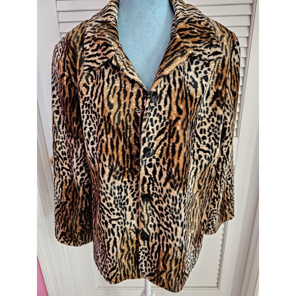 VTG Softwear by Mark Singer Faux Fur Jacket‎ Leopard Print Women Large Excellent